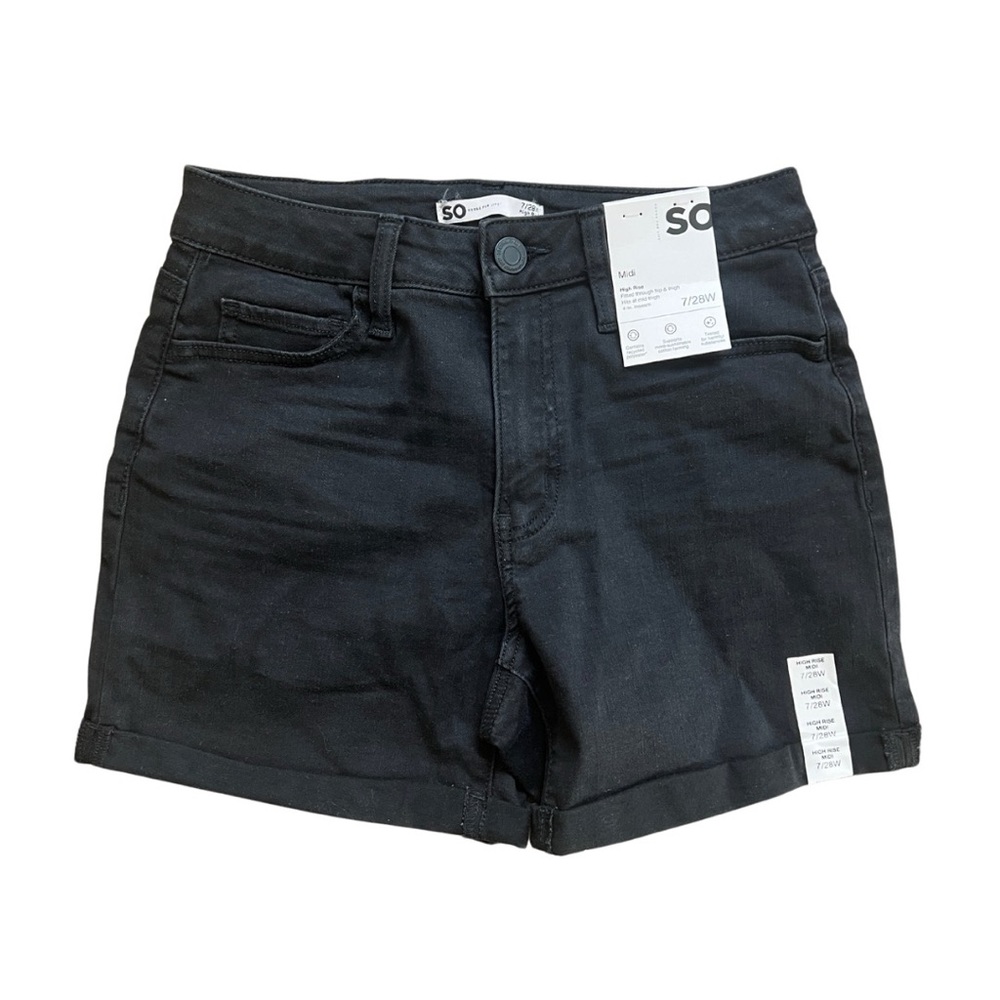 SO MIDI High Rise Black Shorts Size 7/28W Womens Jeans